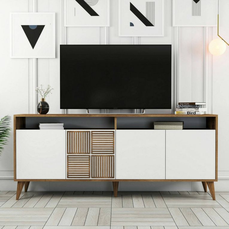 Credenza noce e bianca 180x35x78h cm 4 ante - Jole