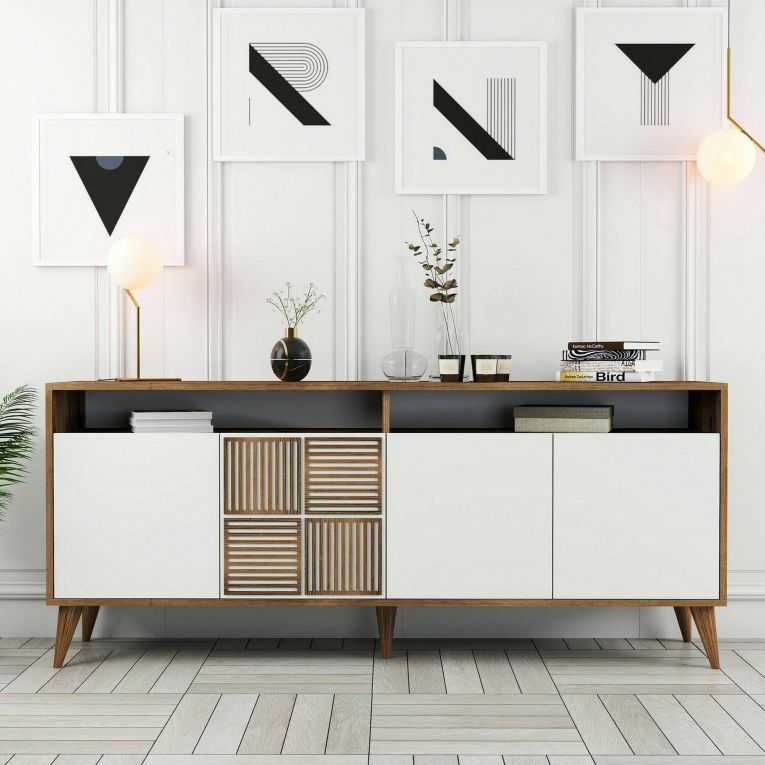 Credenza noce e bianca 180x35x78h cm 4 ante - Jole
