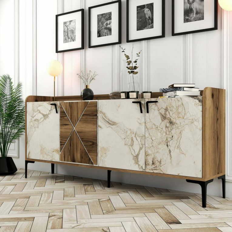 Credenza noce e bianca marmo 180x35x78h cm 3 ante - Also