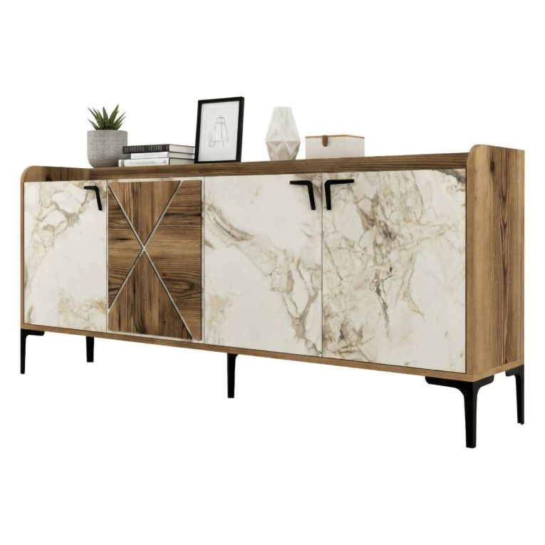 Credenza noce e bianca marmo 180x35x78h cm 3 ante - Also