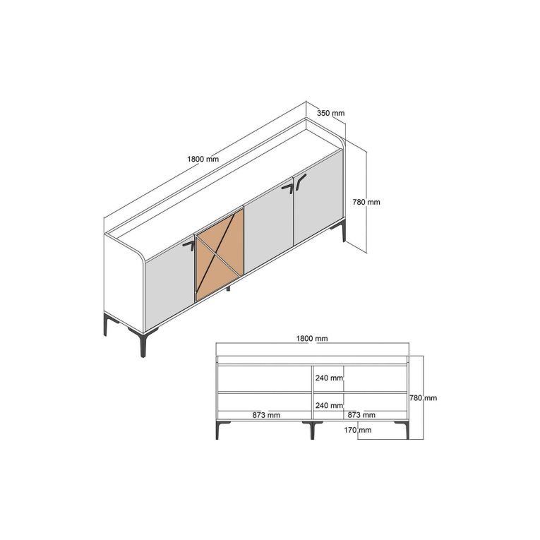 Credenza noce e bianca marmo 180x35x78h cm 3 ante - Also
