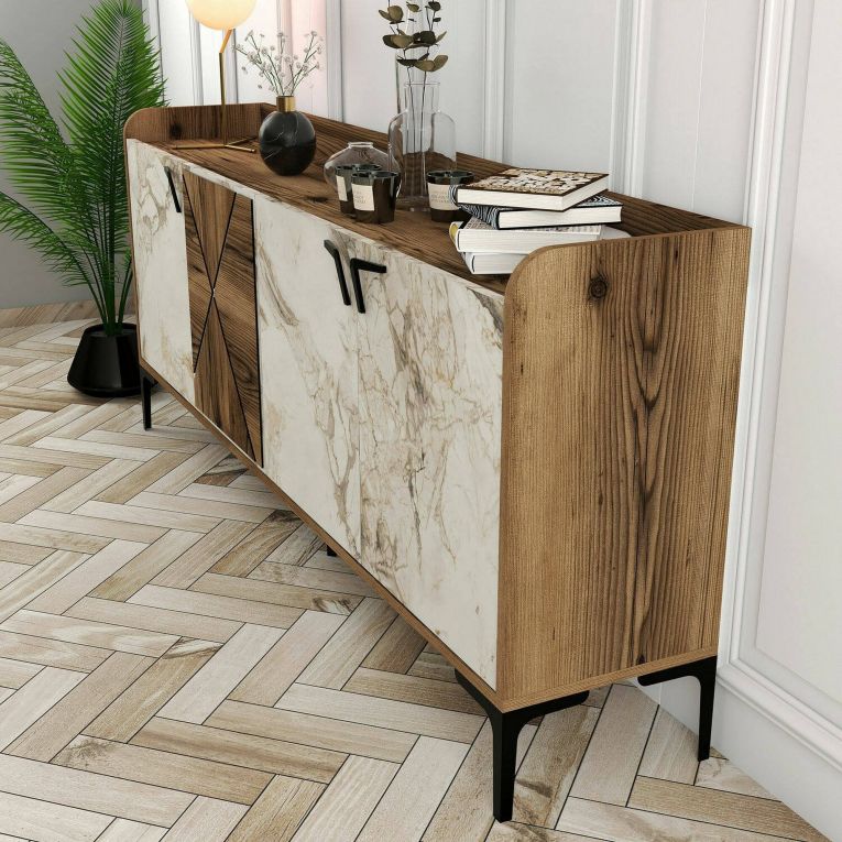 Credenza noce e bianca marmo 180x35x78h cm 3 ante - Also