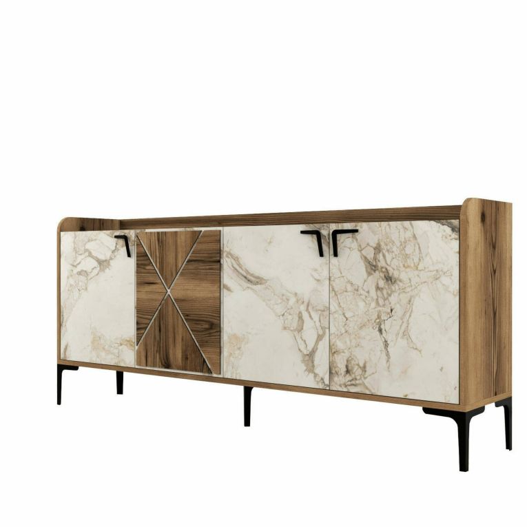 Credenza noce e bianca marmo 180x35x78h cm 3 ante - Also
