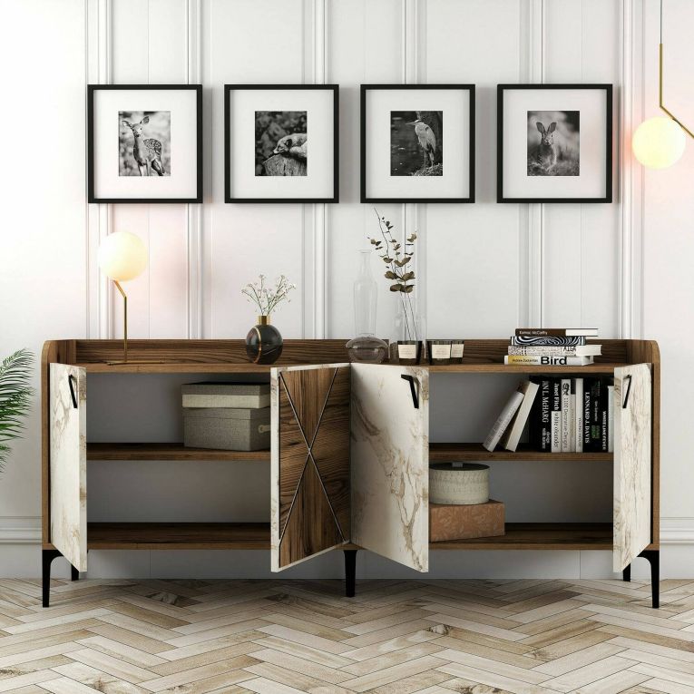 Credenza noce e bianca marmo 180x35x78h cm 3 ante - Also