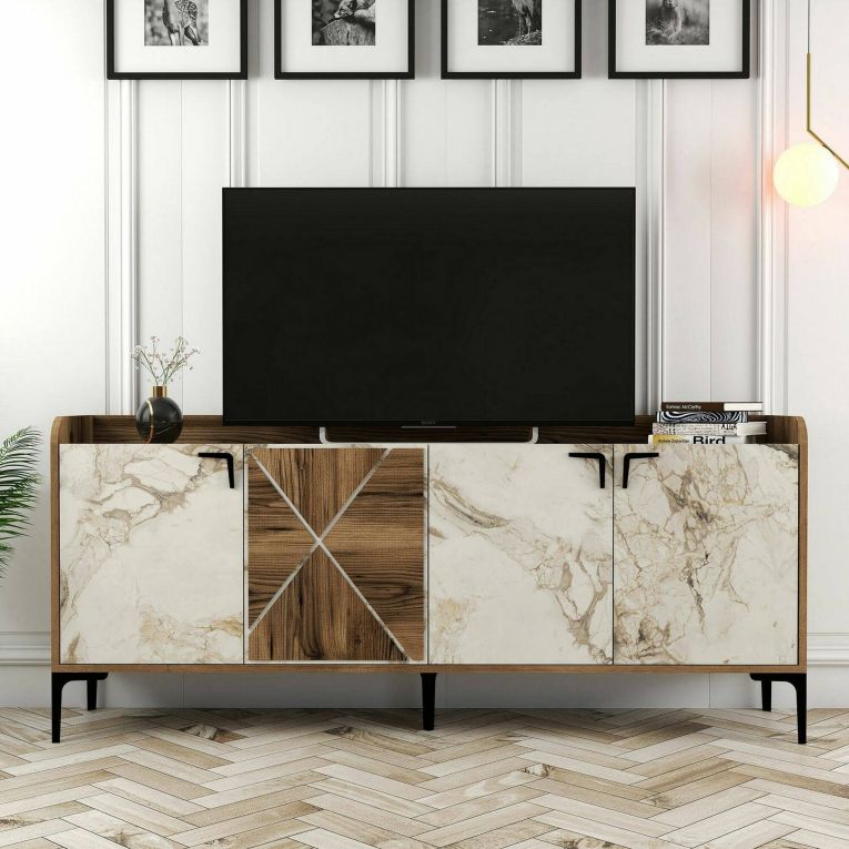 Credenza noce e bianca marmo 180x35x78h cm 3 ante - Also