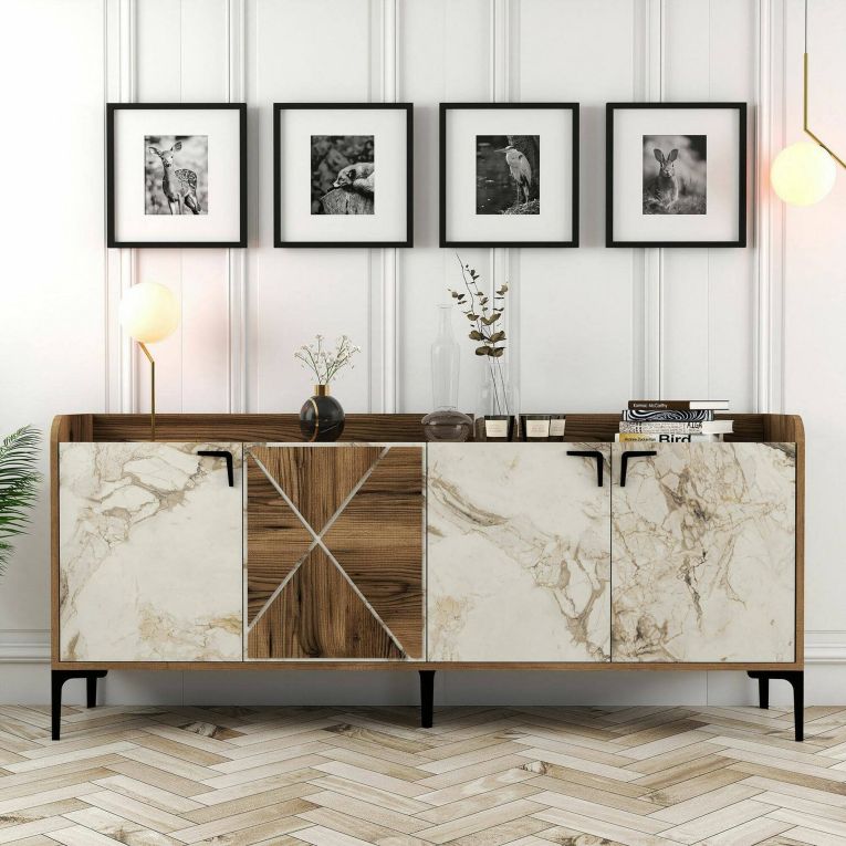 Credenza noce e bianca marmo 180x35x78h cm 3 ante - Also