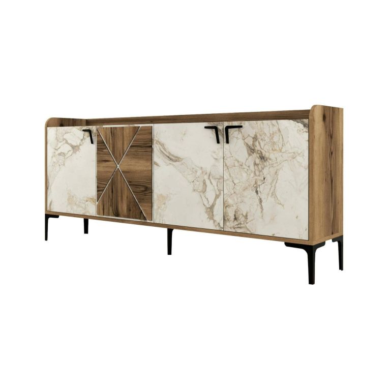 Credenza noce e bianca marmo 180x35x78h cm 3 ante - Also