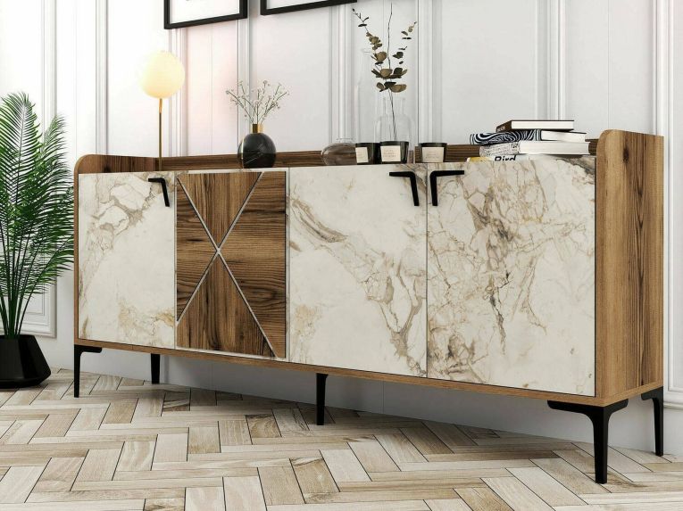 Credenza noce e bianca marmo 180x35x78h cm 3 ante - Also