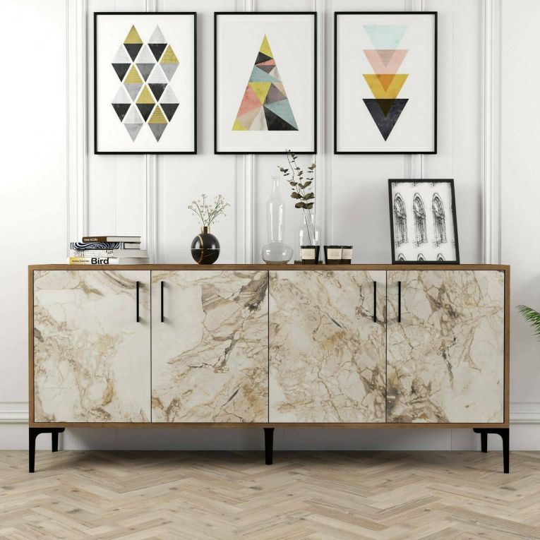 Credenza noce e bianca marmo 180x35x78h cm 4 ante - Agape