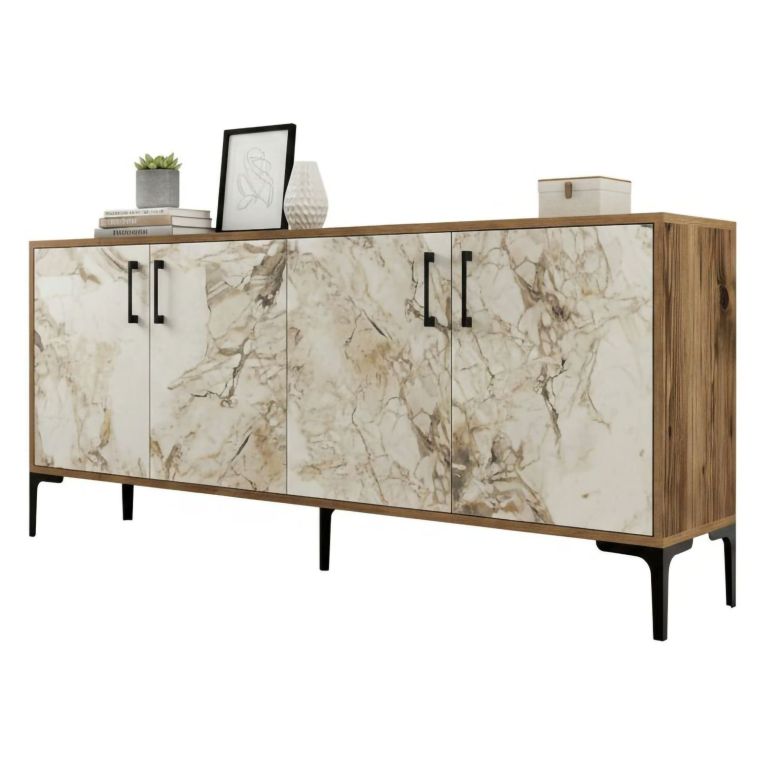 Credenza noce e bianca marmo 180x35x78h cm 4 ante - Agape