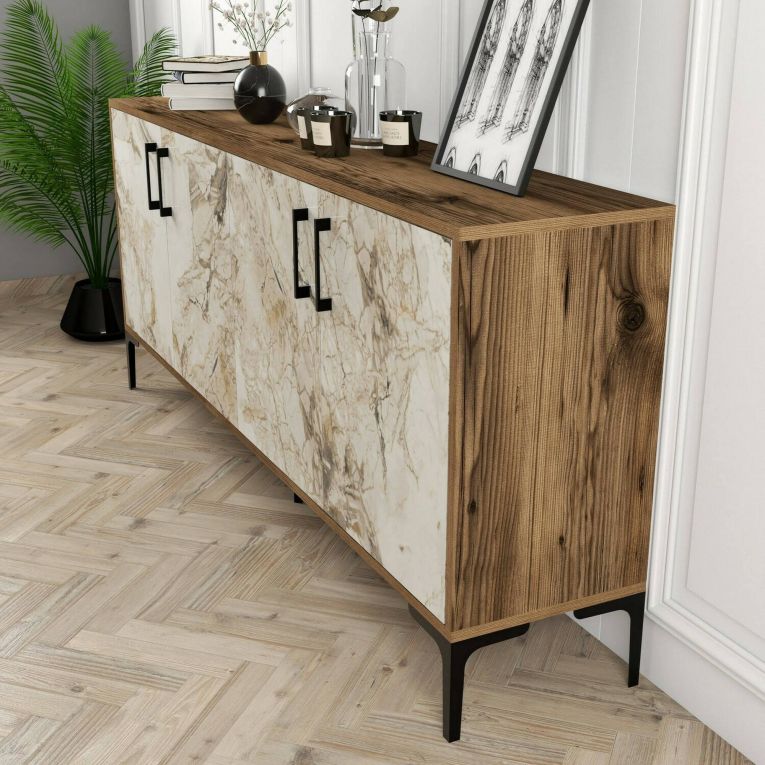 Credenza noce e bianca marmo 180x35x78h cm 4 ante - Agape