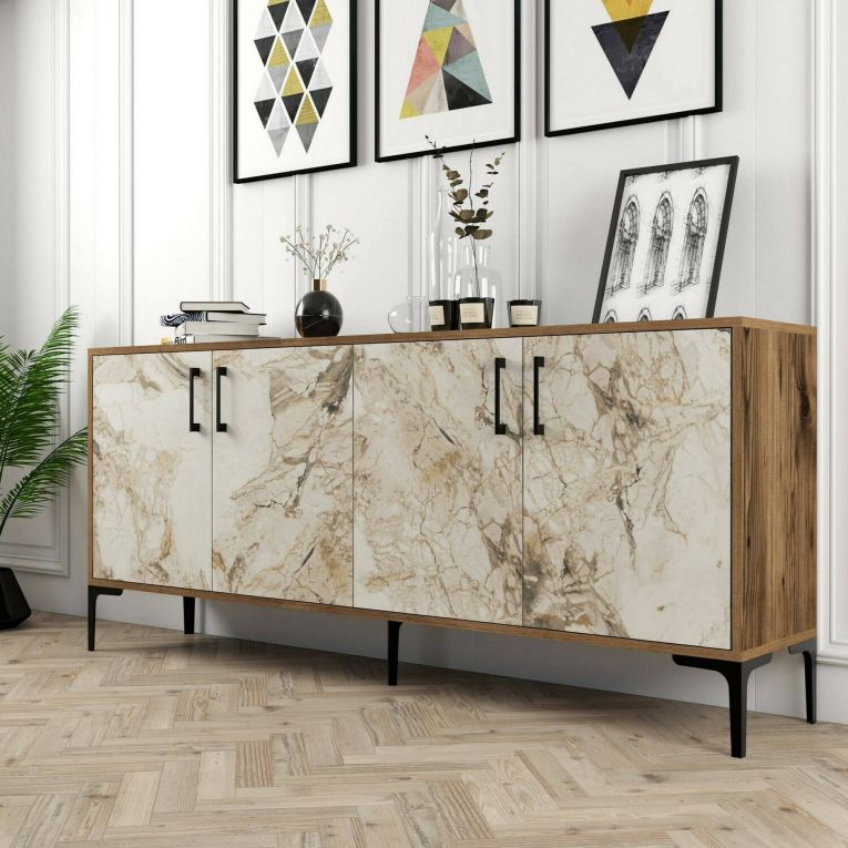 Credenza noce e bianca marmo 180x35x78h cm 4 ante - Agape