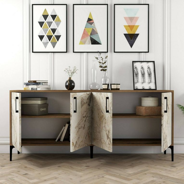 Credenza noce e bianca marmo 180x35x78h cm 4 ante - Agape