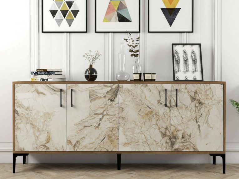 Credenza noce e bianca marmo 180x35x78h cm 4 ante - Agape