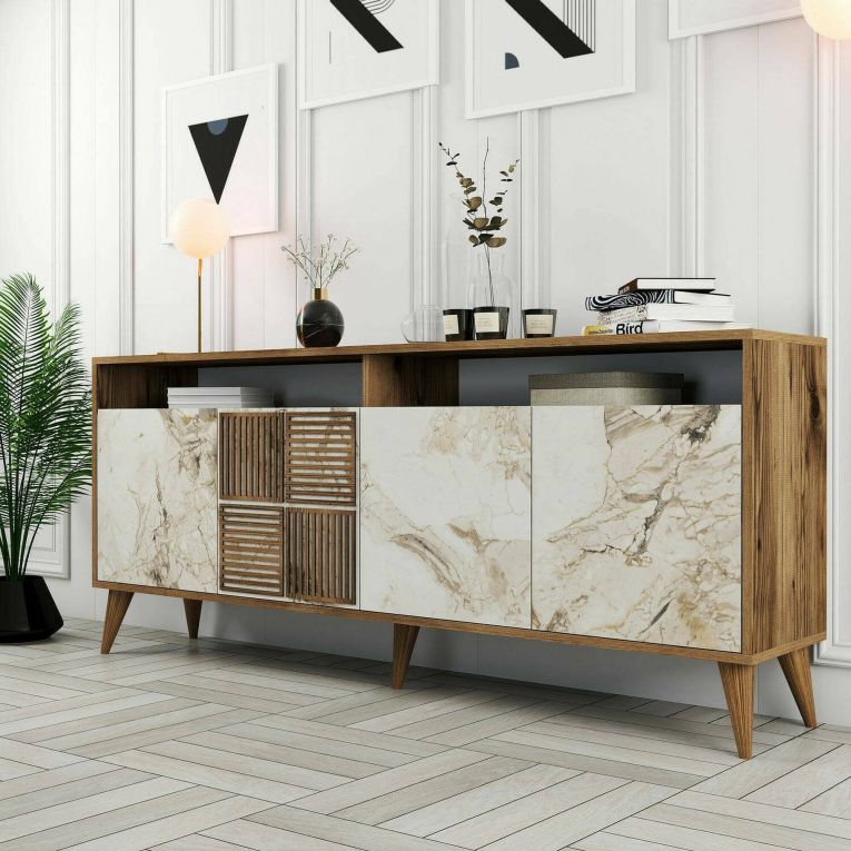 Credenza noce e bianca marmo 180x35x78h cm 4 ante - Jole