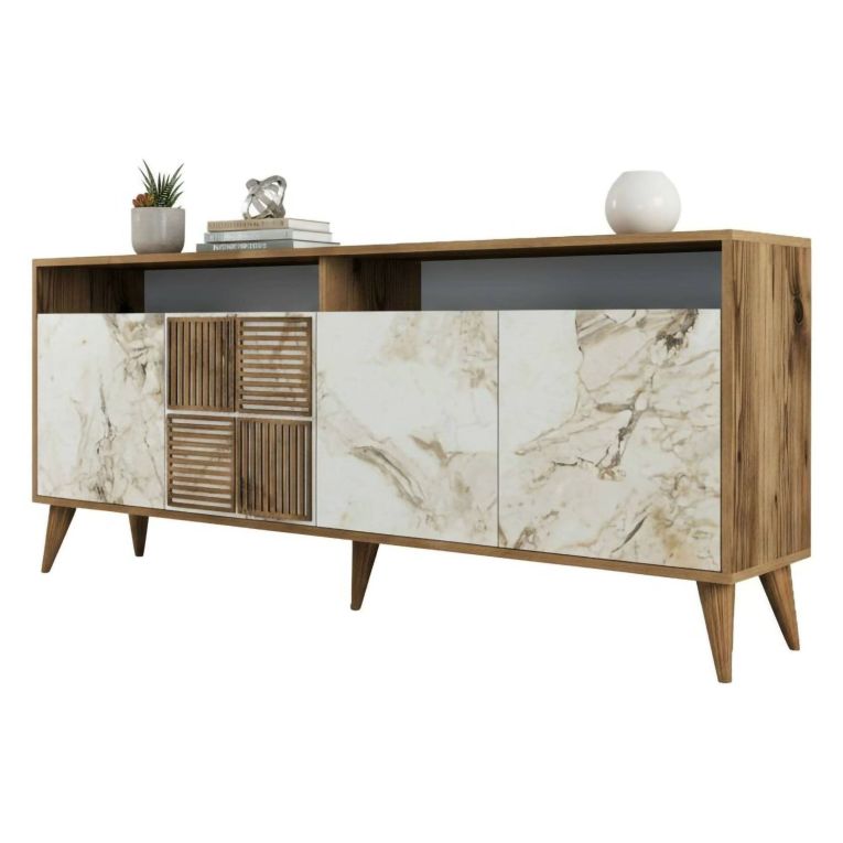 Credenza noce e bianca marmo 180x35x78h cm 4 ante - Jole