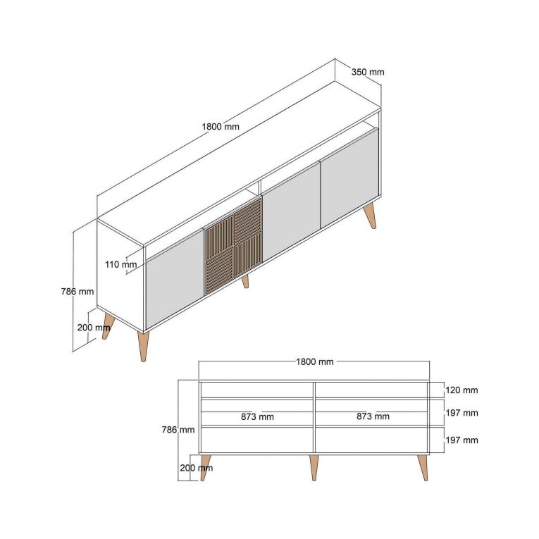 Credenza noce e bianca marmo 180x35x78h cm 4 ante - Jole