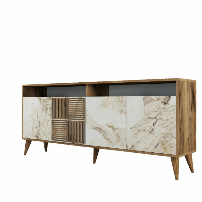Credenza noce e bianca marmo 180x35x78h cm 4 ante - Jole