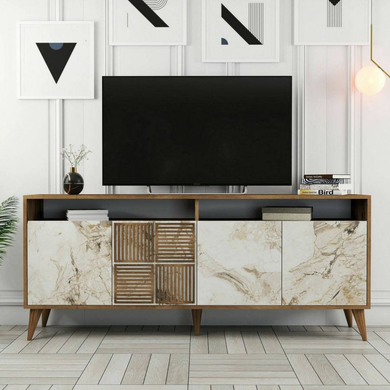 Credenza noce e bianca marmo 180x35x78h cm 4 ante - Jole