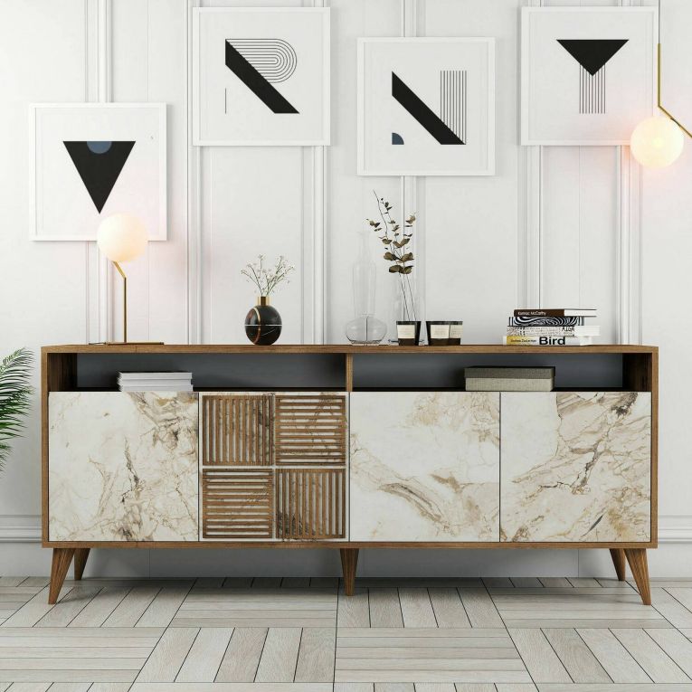 Credenza noce e bianca marmo 180x35x78h cm 4 ante - Jole