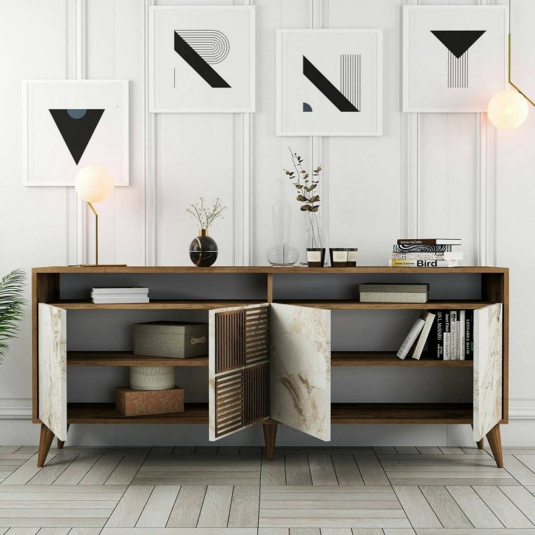 Credenza noce e bianca marmo 180x35x78h cm 4 ante - Jole