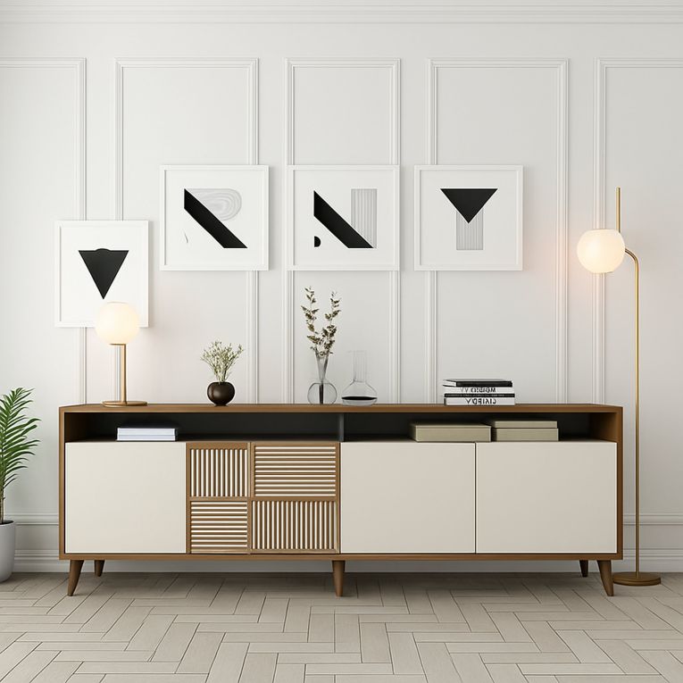 Credenza noce e crema 180x35x78h cm 4 ante - Benjamin