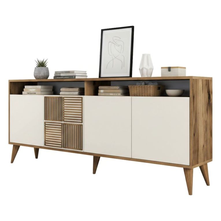 Credenza noce e crema 180x35x78h cm 4 ante - Benjamin