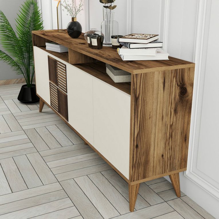 Credenza noce e crema 180x35x78h cm 4 ante - Benjamin
