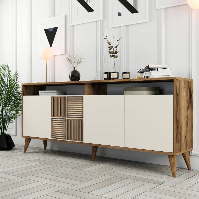 Credenza noce e crema 180x35x78h cm 4 ante - Benjamin