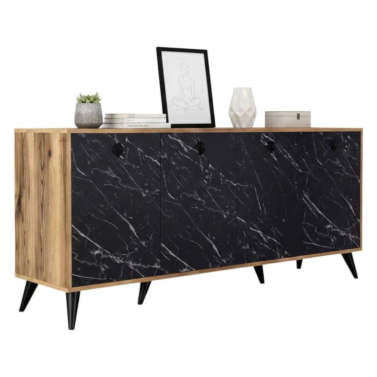 Credenza noce e grigia 180x45x80h cm 4 ante - Ernie