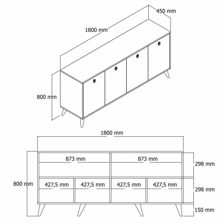 Credenza noce e grigia 180x45x80h cm 4 ante - Ernie