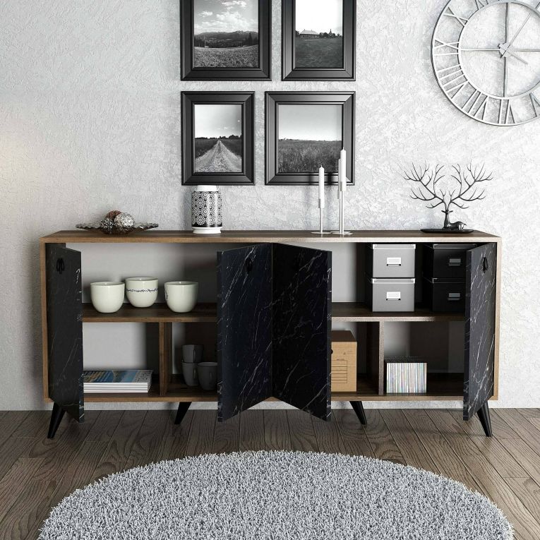 Credenza noce e grigia 180x45x80h cm 4 ante - Ernie