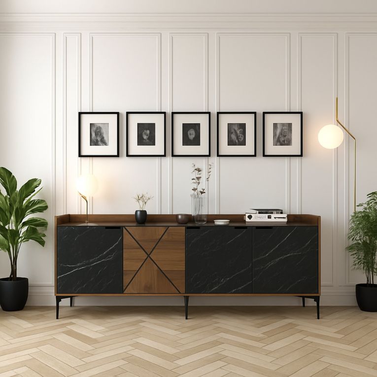 Credenza noce e nera 180x35x78h cm 3 ante - Fay