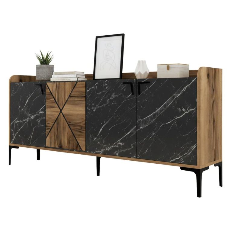 Credenza noce e nera 180x35x78h cm 3 ante - Fay