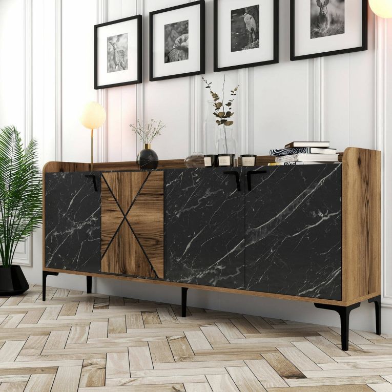 Credenza noce e nera 180x35x78h cm 3 ante - Fay