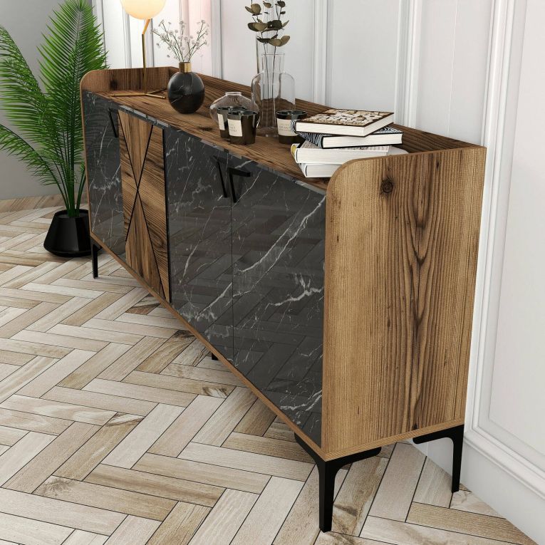 Credenza noce e nera 180x35x78h cm 3 ante - Fay