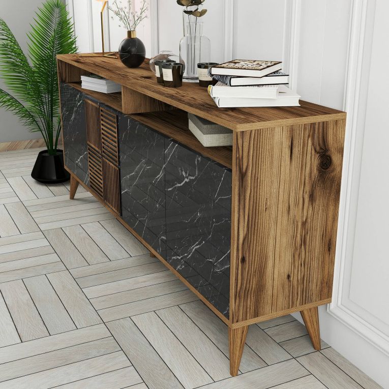 Credenza noce e nera 180x35x78h cm 4 ante - Benjamin