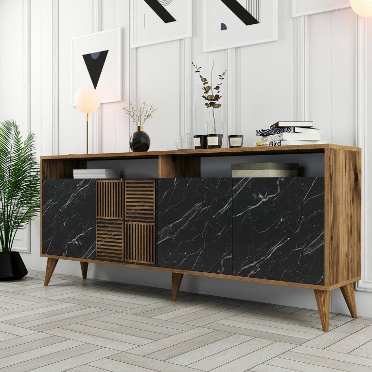 Credenza noce e nera 180x35x78h cm 4 ante - Benjamin