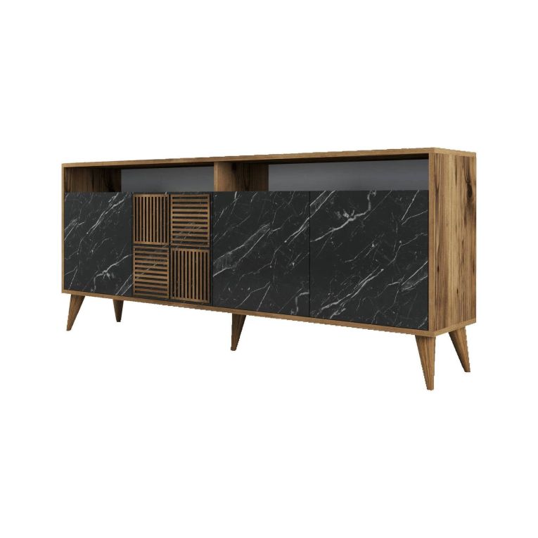 Credenza noce e nera 180x35x78h cm 4 ante - Benjamin