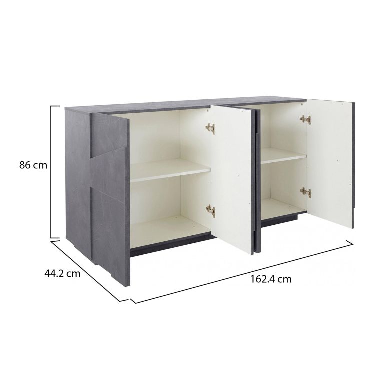 Credenza Noel, Madia da cucina a 4 ante, Buffet da soggiorno, 100% Made in Italy, cm 162x44h86, Ardesia