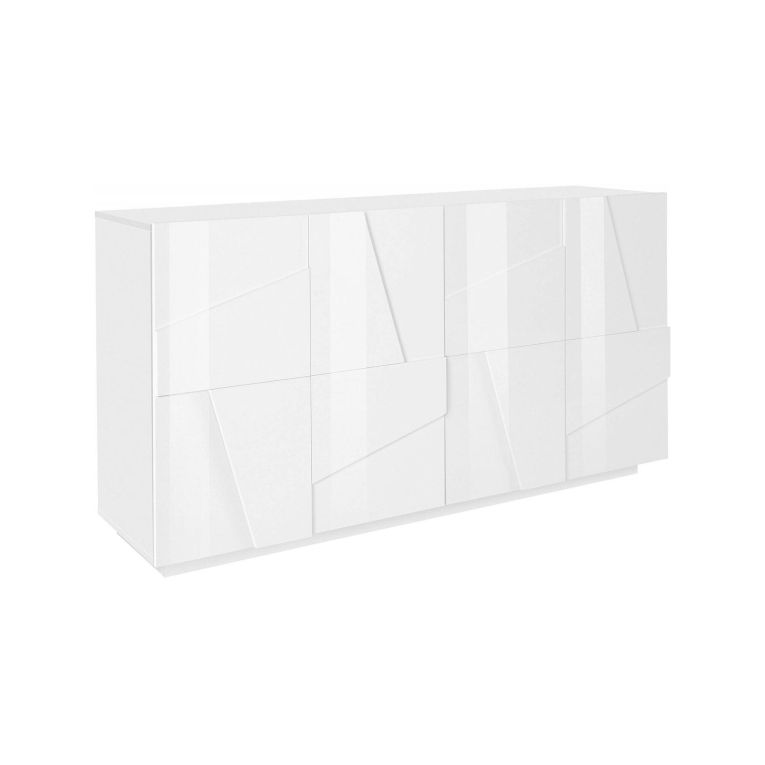 Credenza Noel, Madia da cucina a 4 ante, Buffet da soggiorno, 100% Made in Italy, cm 162x44h86, Bianco lucido