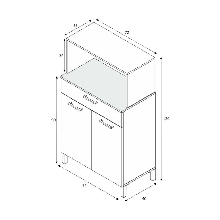 Credenza- Norman, Credenza da cucina a 2 ante, Mobile ausiliario multiuso, Armadio moderno, 72x40h126 cm, Bianco e Rovere