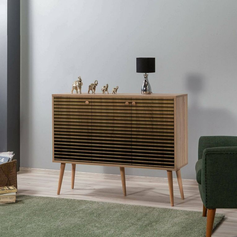 Credenza Nunki, Buffet da soggiorno, Madia da salotto, Dispensa moderna da cucina, 120x36h90 cm, Quercia