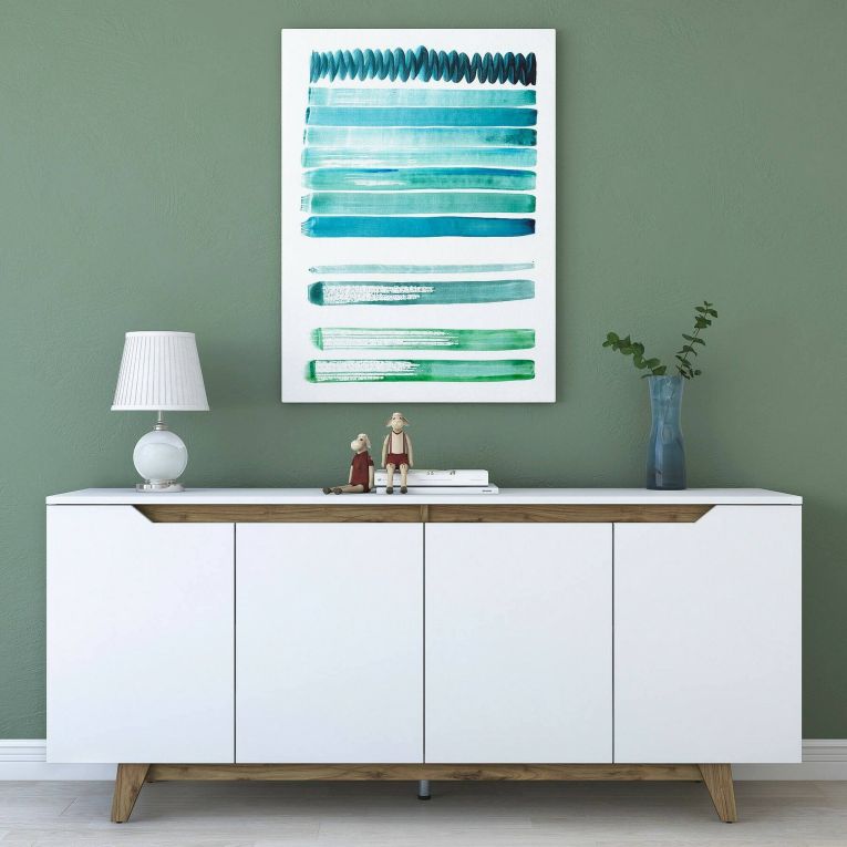 Credenza Nusakan, Buffet da soggiorno, Madia da salotto, Dispensa moderna da cucina, 180x45h79 cm, Bianco e Noce