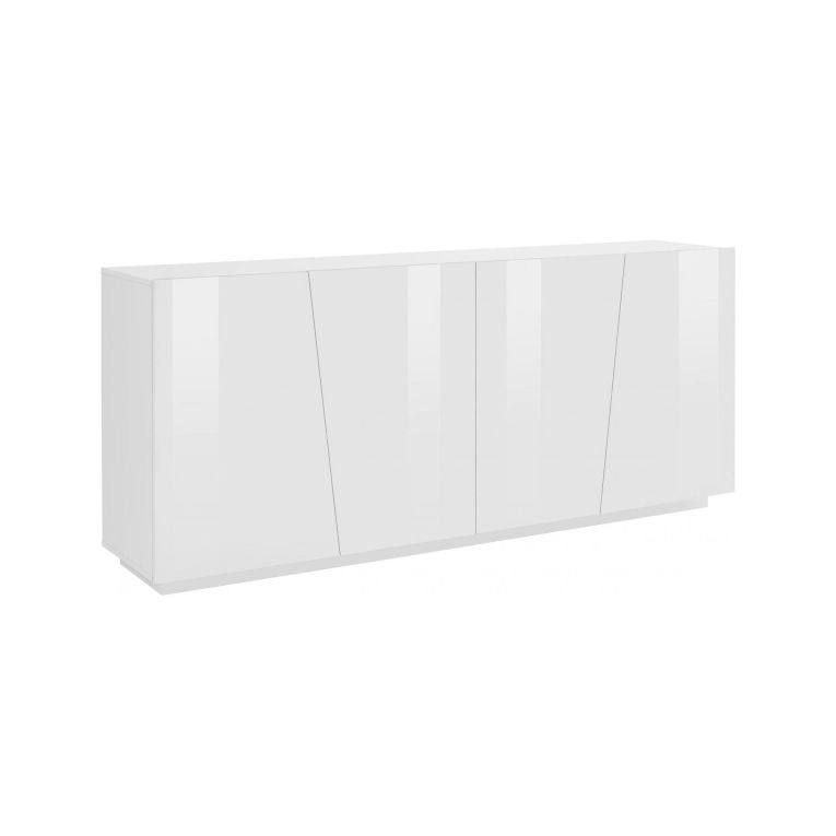 Credenza Oscar, Madia da cucina a 4 ante, Buffet da soggiorno, 100% Made in Italy, cm 200x43h86, Bianco lucido