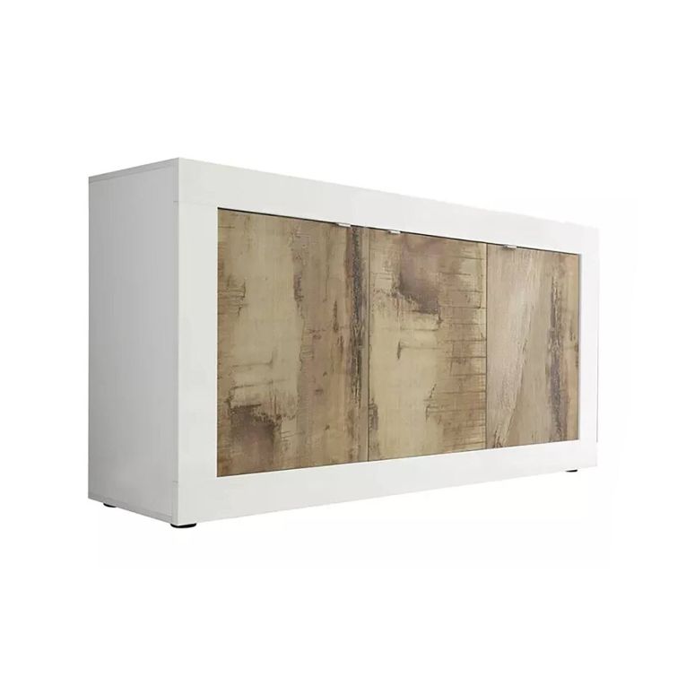 Credenza Osiglia, Buffet da soggiorno, Madia da salotto, Dispensa da cucina, Made in Italy, 160x43 h86 cm, Bianco e Acacia