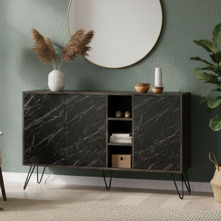 Credenza ossido e nera marmo 142x35x83h cm 3 ante - Alin