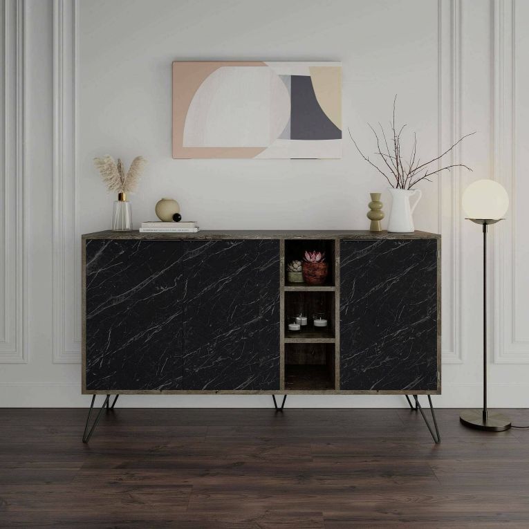 Credenza ossido e nera marmo 142x35x83h cm 3 ante - Alin