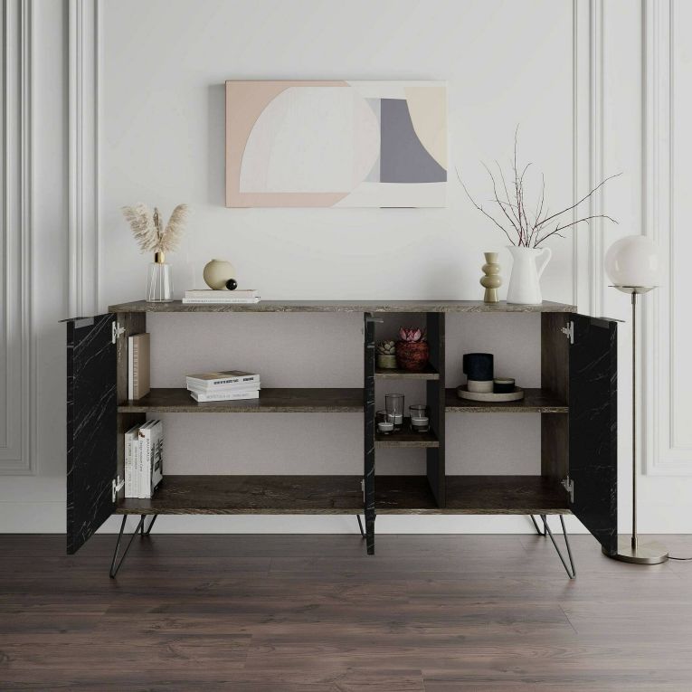 Credenza ossido e nera marmo 142x35x83h cm 3 ante - Alin