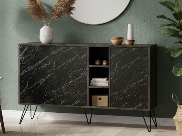 Credenza ossido e nera marmo 142x35x83h cm 3 ante - Alin
